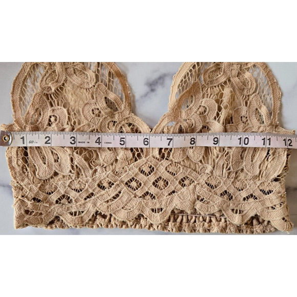Free People One Adella Bralette XS Latte Strappy Crochet Lace Boho Crop Bra Top - Picture 8 of 9
